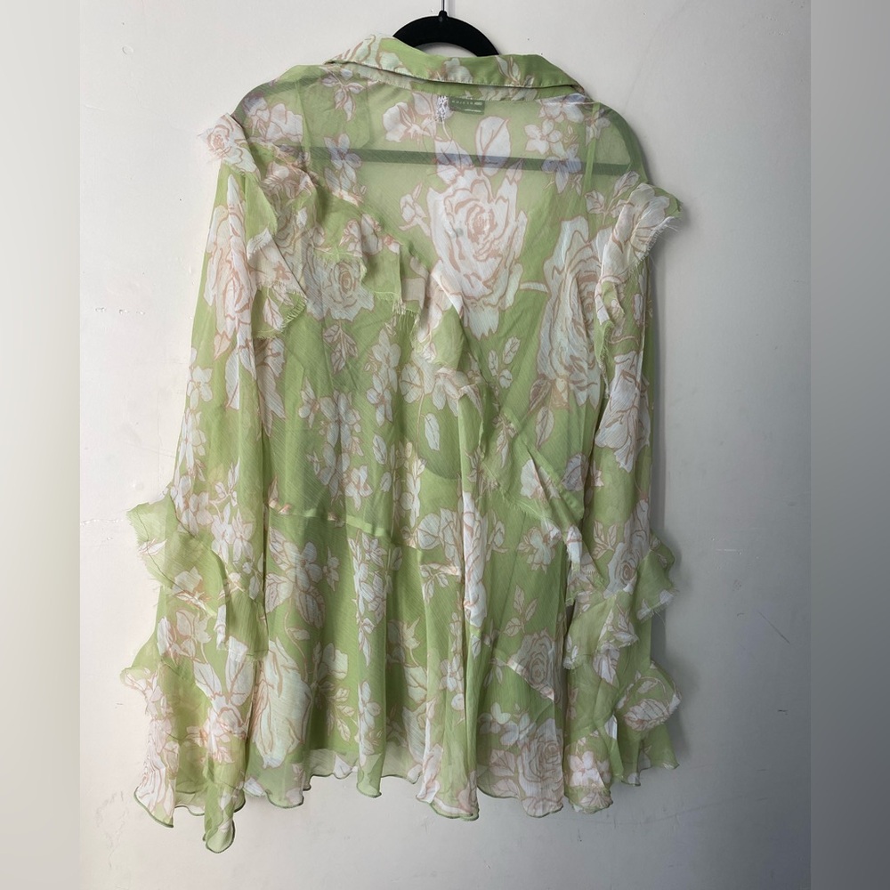 NWT•ASOS DESIGN Curve V-Neck Ruffle Blouse Green Floral Print Size US 18 - Picture 6 of 11